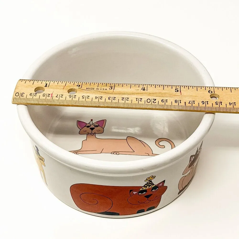 Party Cat Ursula Dodge Stoneware Cat Food Bowl 6” Cats Party Hats Pet Dish